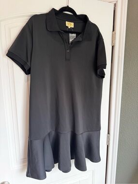 SSYS The Label Black Polo Dress XXL Ruffle Hem Golf Tennis Athleisure NWOT